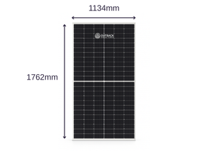 Outback SP450W bifacial solar panel showcasing dimensions and design features for high-efficiency solar energy.