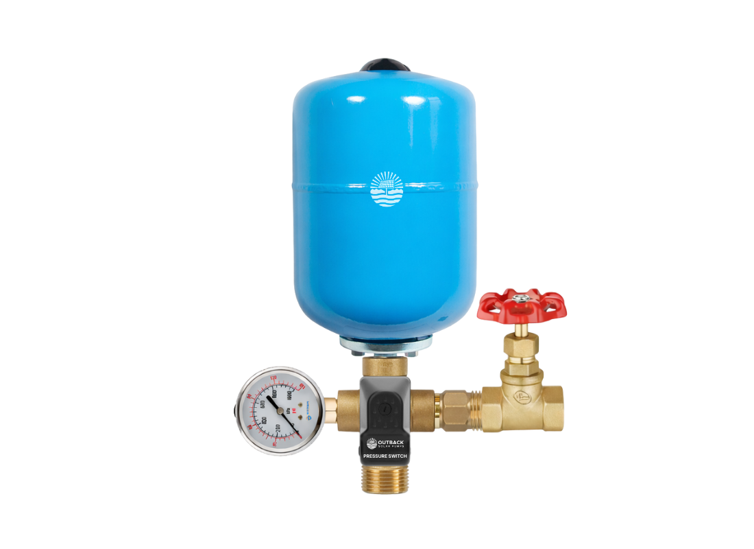 Outback AutoMate 25mm Constant Pressure Headworks Kit for solar pump accessories, showcasing the complete assembly and fittings.