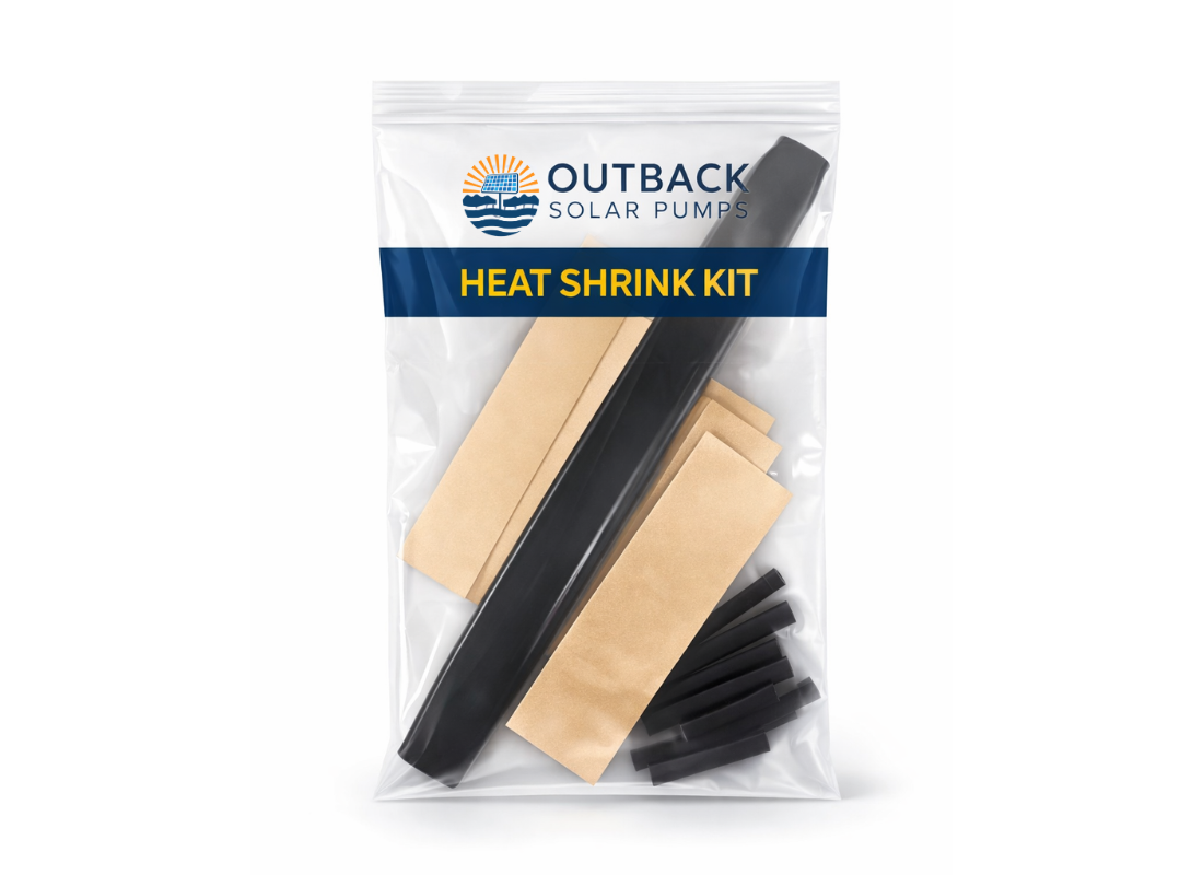 Outback HSKIT0 heatshrink cable joiner kit for submersible pump accessories with various connectors and heat shrink tubing.