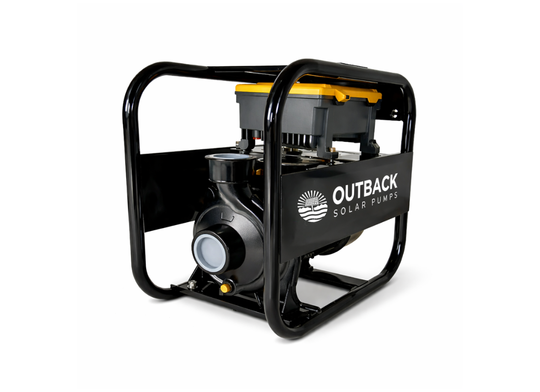 Outback Solar Pumps 0.80kW surface mounted water transfer pump with frame and 40m cable, designed for high flow.