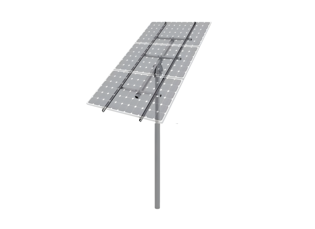 Outback Solar Pumps Ironbark PostMount 3-A triple panel solar ground mount frame kit shown with metal support structure and mounting hardware.