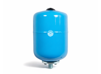 Outback PT0008 25mm 8L pre-charged carbon steel pressure vessel tank for solar pump systems, blue accessory component.