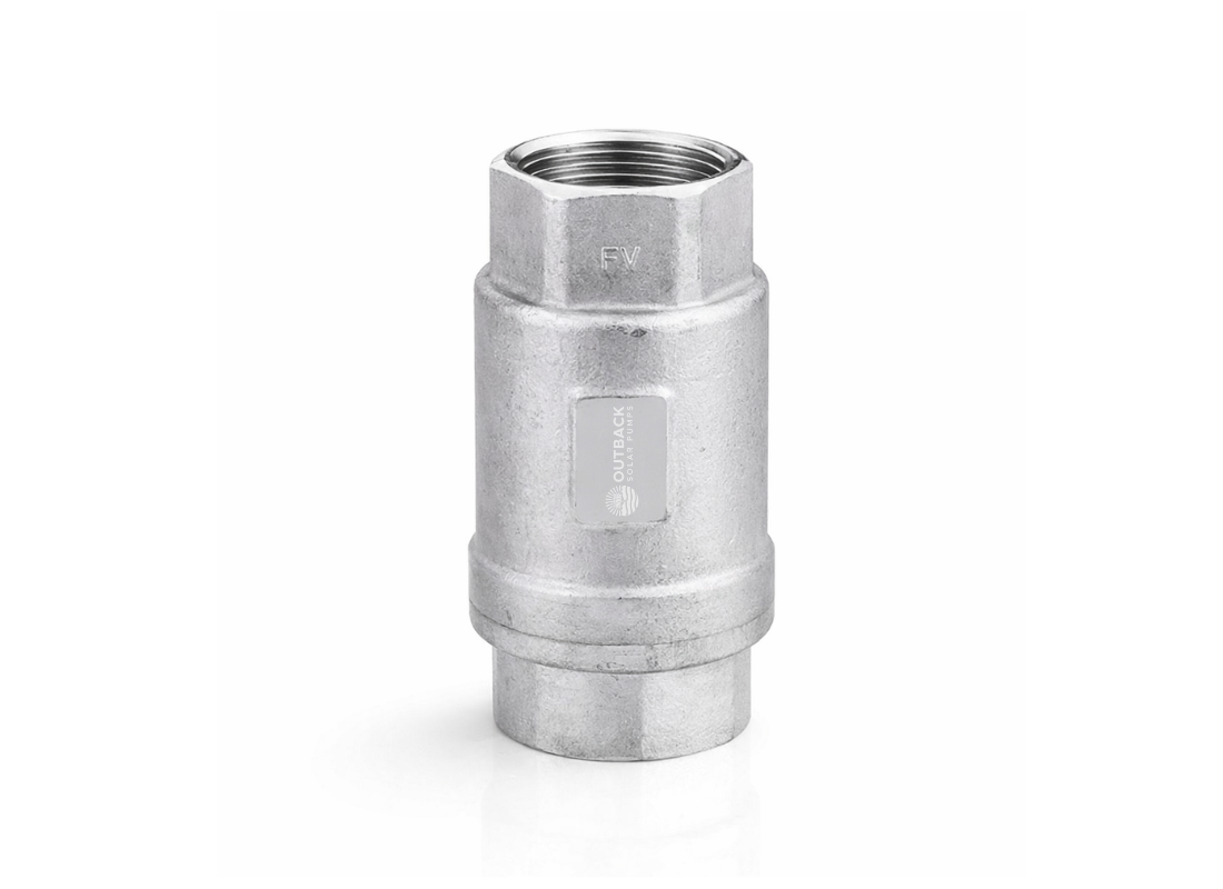 Outback CV0025 25mm stainless steel spring check non-return valve for Outback Solar Pumps accessories.