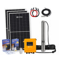 outback solar pumps bore kit with accessories on white background and 3 solar panels