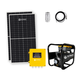 Outback Pathfinder solar water transfer pump kit with 2 solar panels and frame, designed for efficient surface water transfer.