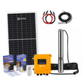 Solar panel, pump, and related components on a white background