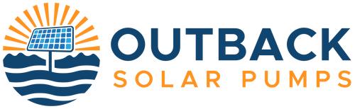 Outback Solar Pumps logo with a solar panel and water wave design.