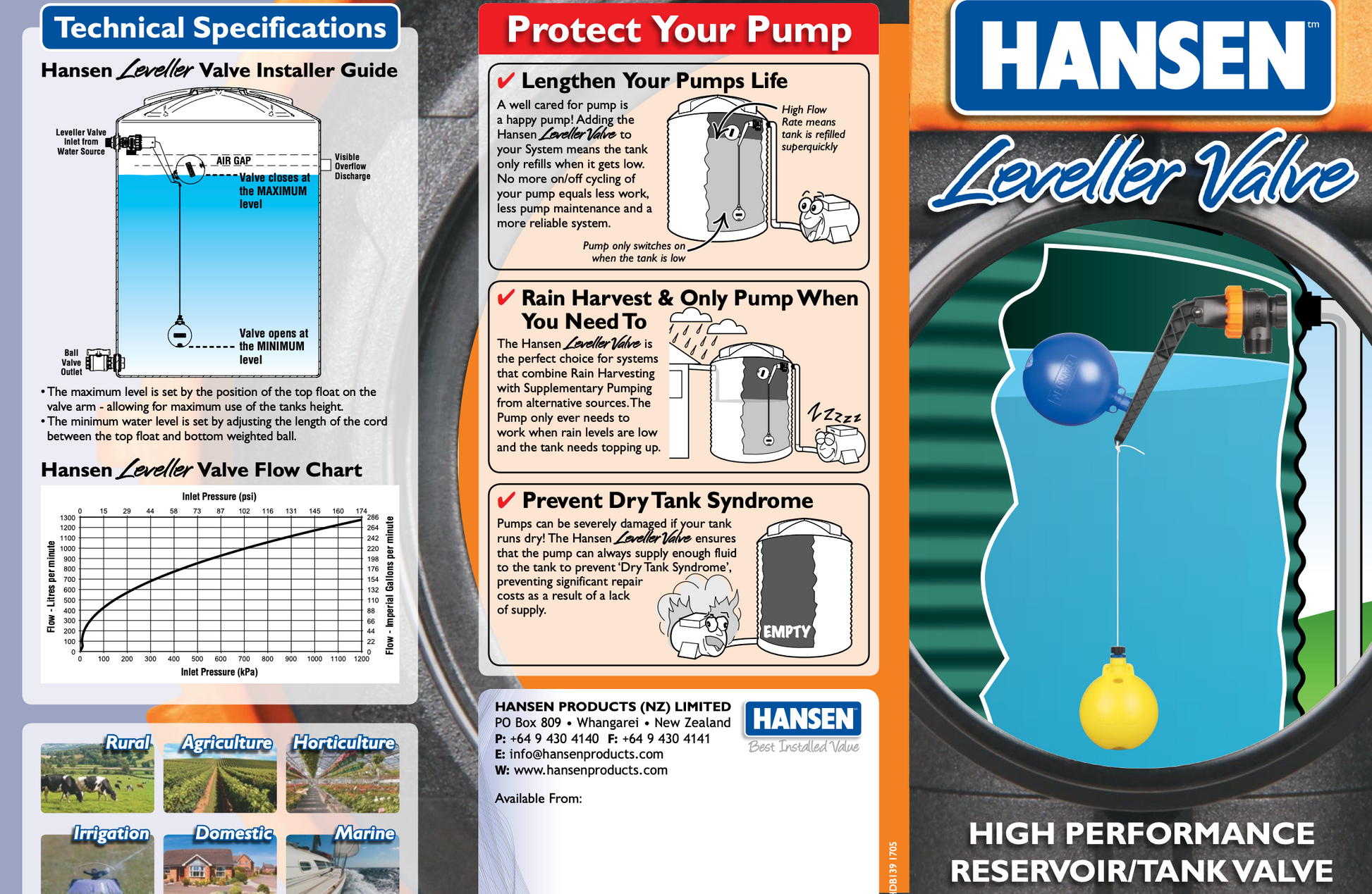Outback Solar Pumps Hansen HLEVELLER dual action tank float valve for solar pump accessories, shown in a clear image.