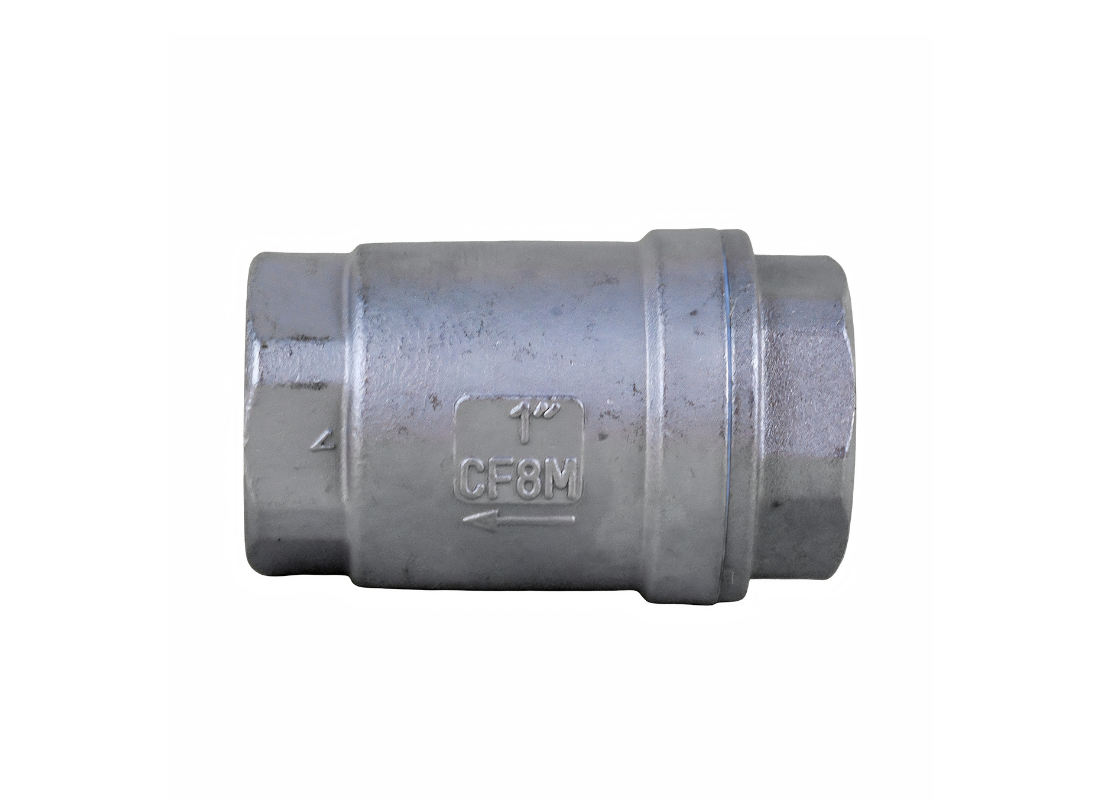 Close-up of Outback CV0025 25mm 304 stainless steel spring check valve, a non-return valve for solar pump accessories.