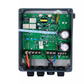 Internal view of Outback Solar Pumps C0300W DC Solar Pump Controller in IP65 enclosure, showcasing circuit board and connection ports.