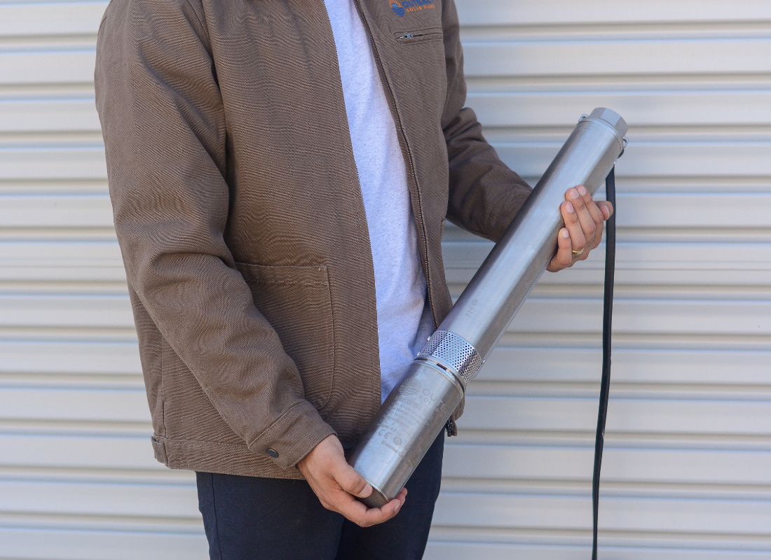 Outback Solar Pumps Scout 3-inch 0.30kW DC submersible helical rotor bore pump with motor, designed for solar water extraction.